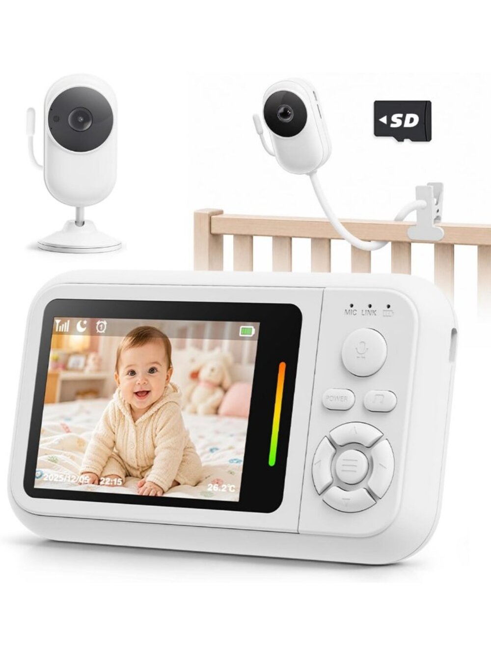 Video Baby Monitor with Two-Way Audio, No WiFi, Crib Clip, Night Vision